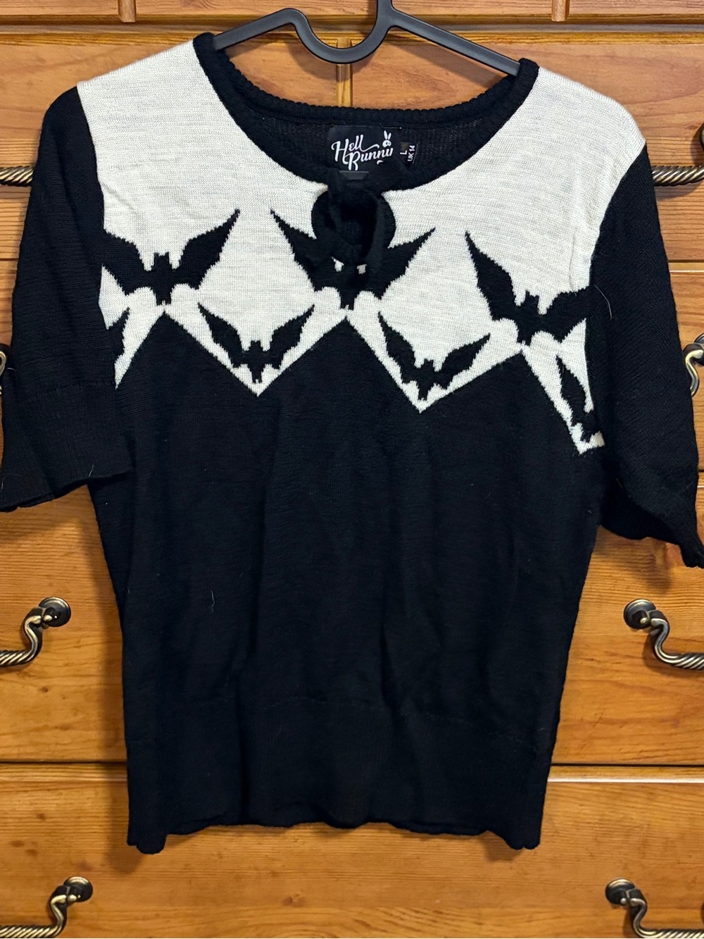 Hell Bunny Black & White Bat Motif Knit Top